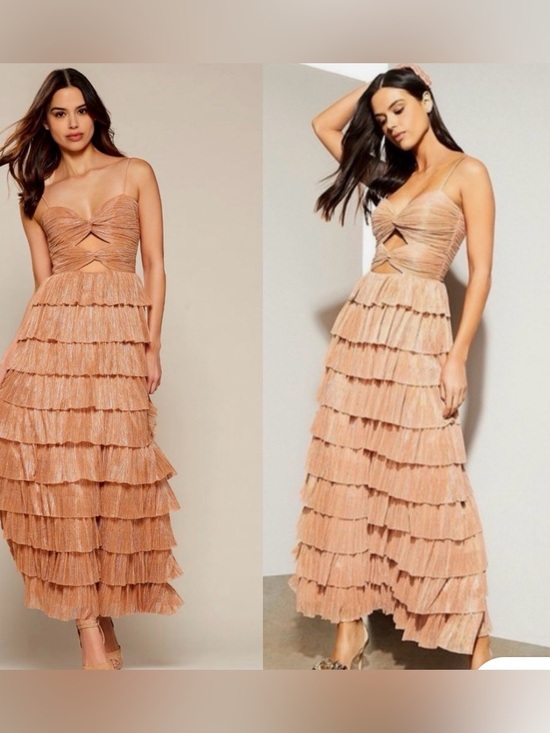 Gianni Bini Dresses & Skirts - Gianni Bini Grace Metallic Plisse Sweetheart Neck CutOut Tiered Dress Size 10
